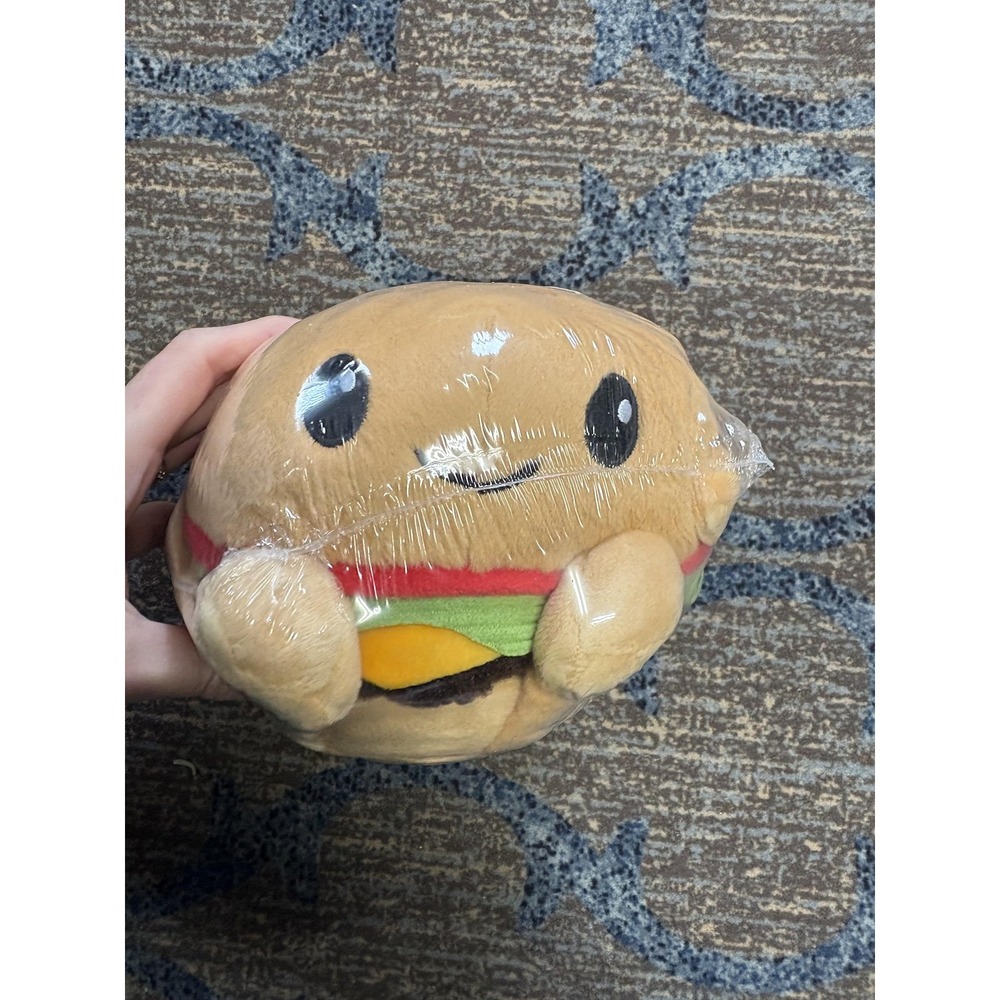 Kawaii Hamburger Plush Stuffed Toy Cute Smiling Round Burger Food Pillow